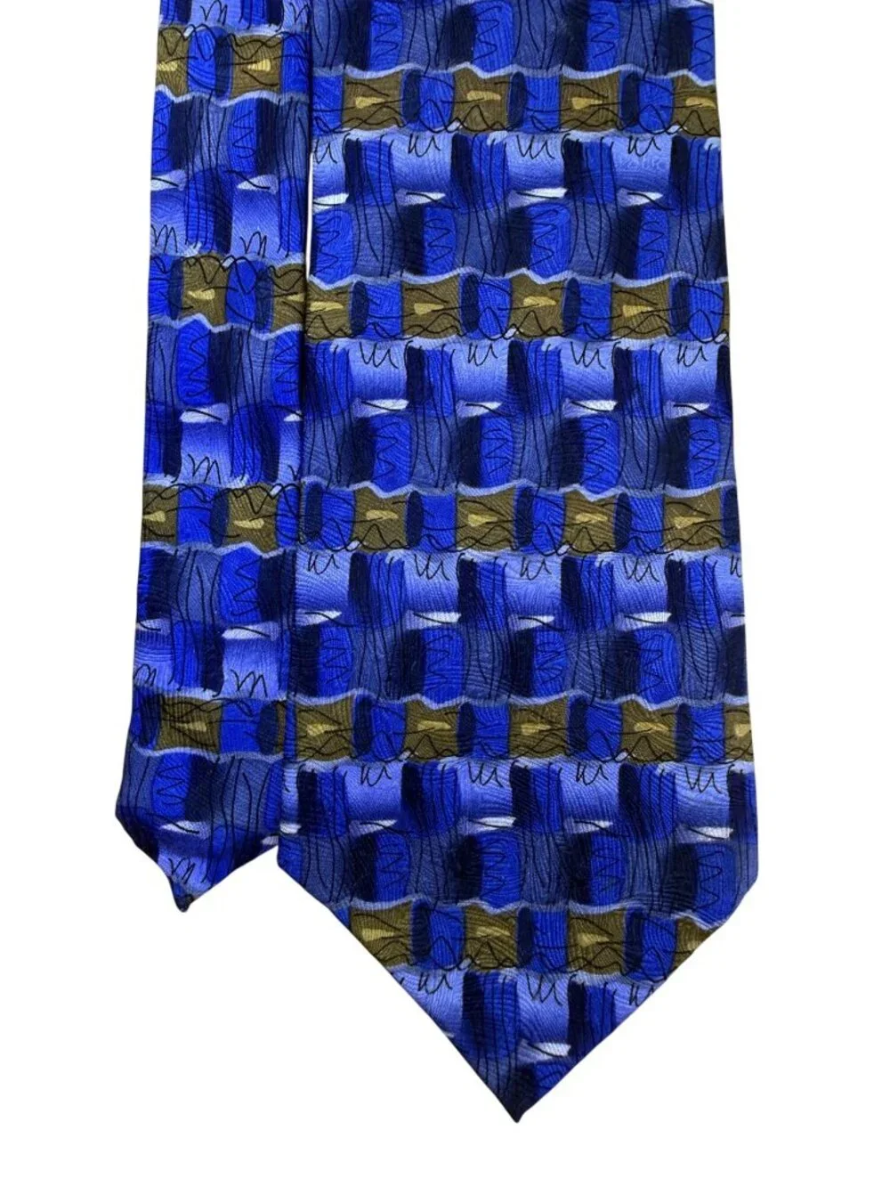 J. Garcia Mens Blue 100% Silk Geometric Pattern Necktie